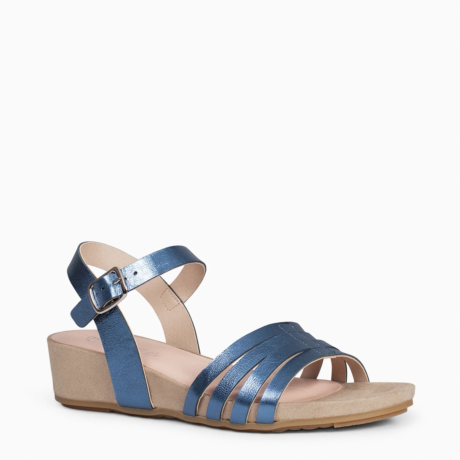 MESINA - Sandalias de cuña y tiras metalizadas AZUL - Image 2