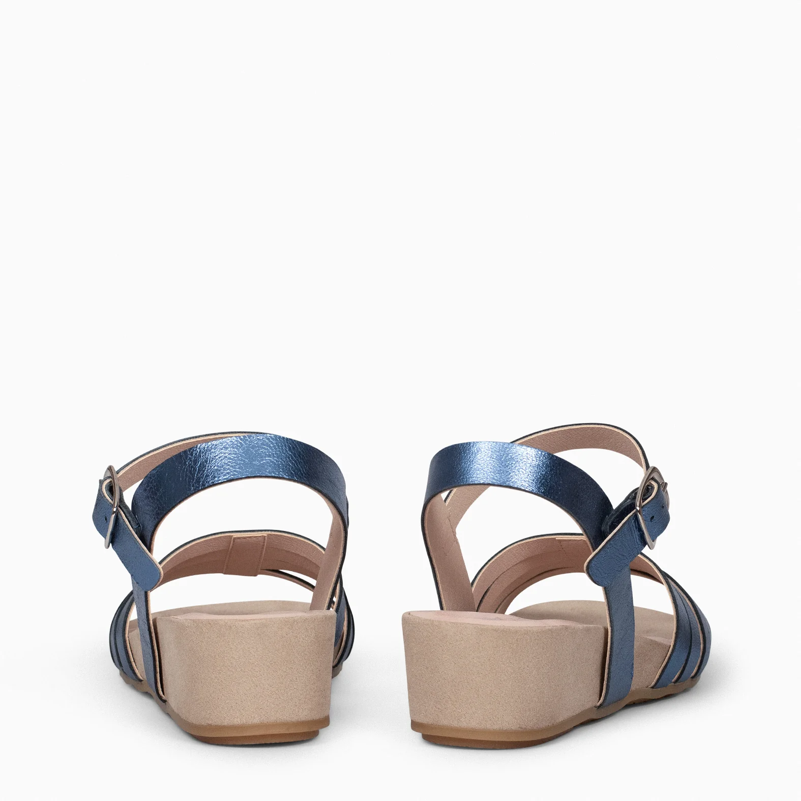MESINA - Sandalias de cuña y tiras metalizadas AZUL - Image 3