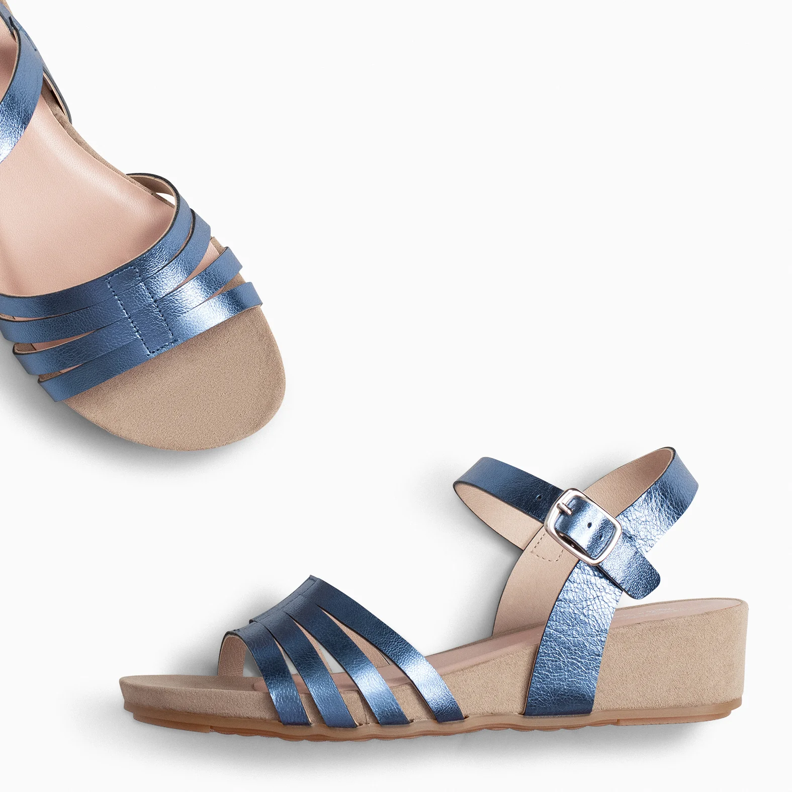 MESINA - Sandalias de cuña y tiras metalizadas AZUL - Image 4