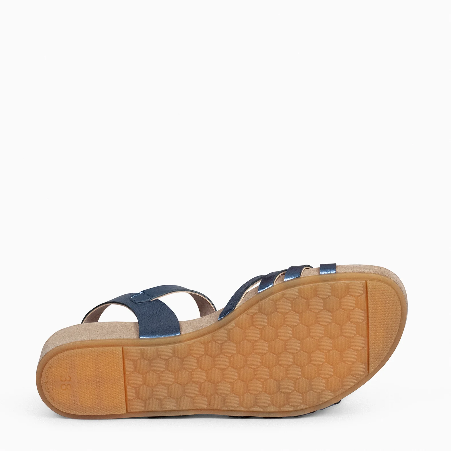 MESINA - Sandalias de cuña y tiras metalizadas AZUL - Image 5