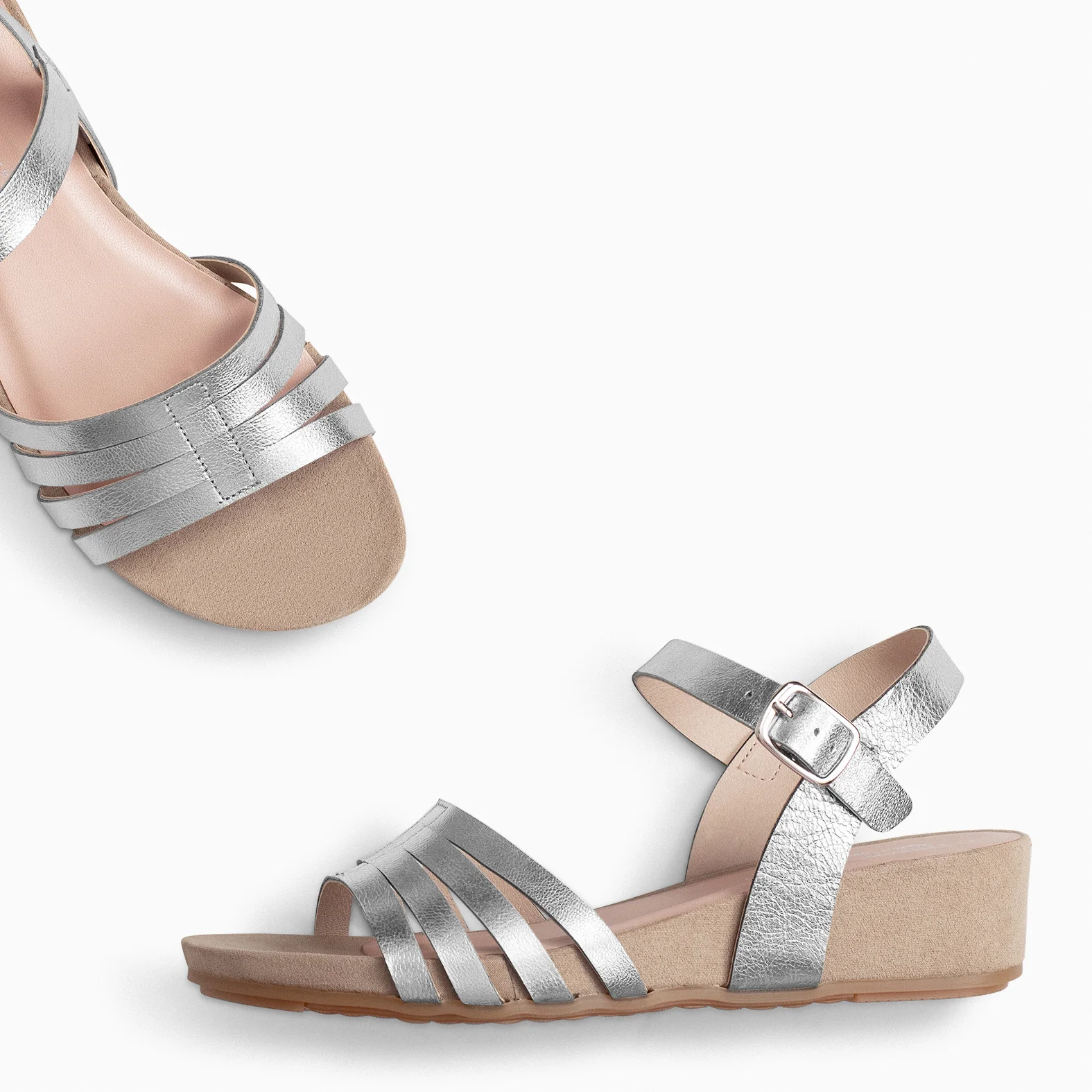 MESINA - Sandalias de cuña y tiras metalizadas PLATA - Image 2
