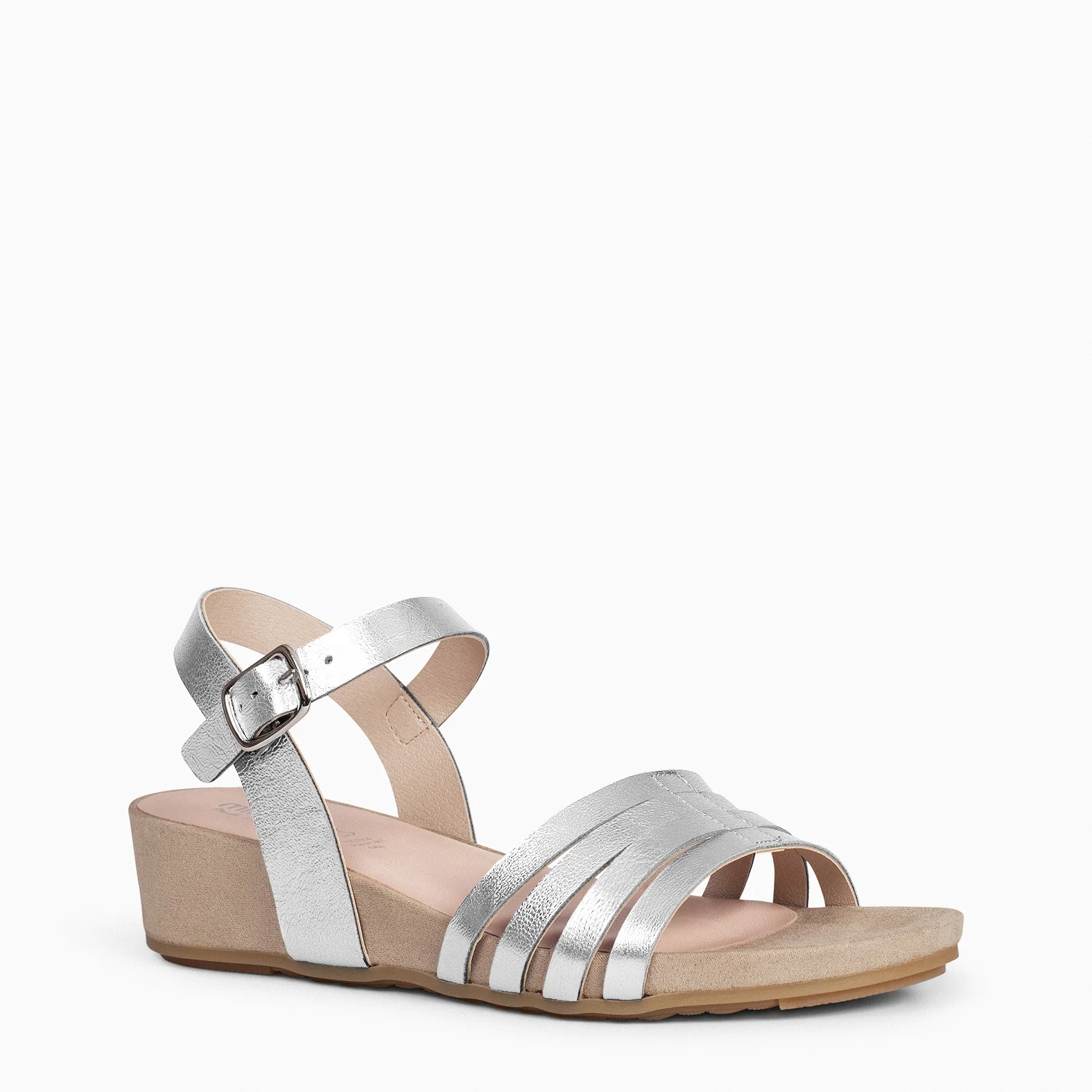 MESINA - Sandalias de cuña y tiras metalizadas PLATA - Image 3