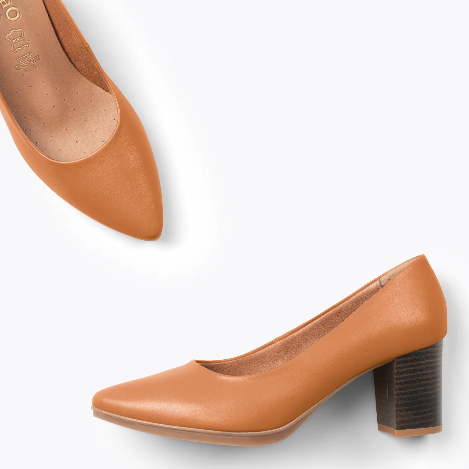 URBAN S SALON – Zapatos de tacón medio de napa CAMEL - Image 3