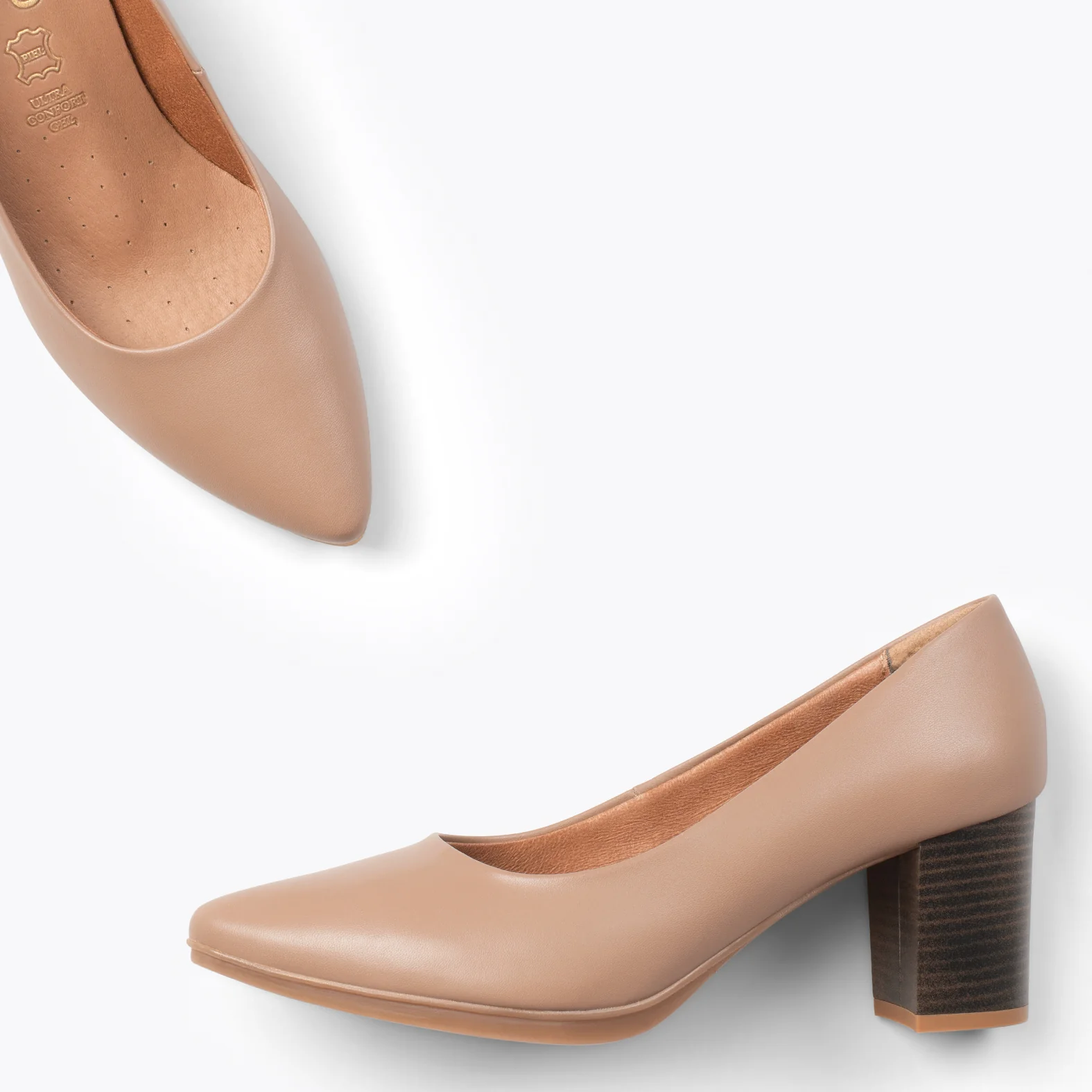 URBAN S SALON – Zapatos de tacón medio de napa TAUPE - Image 3