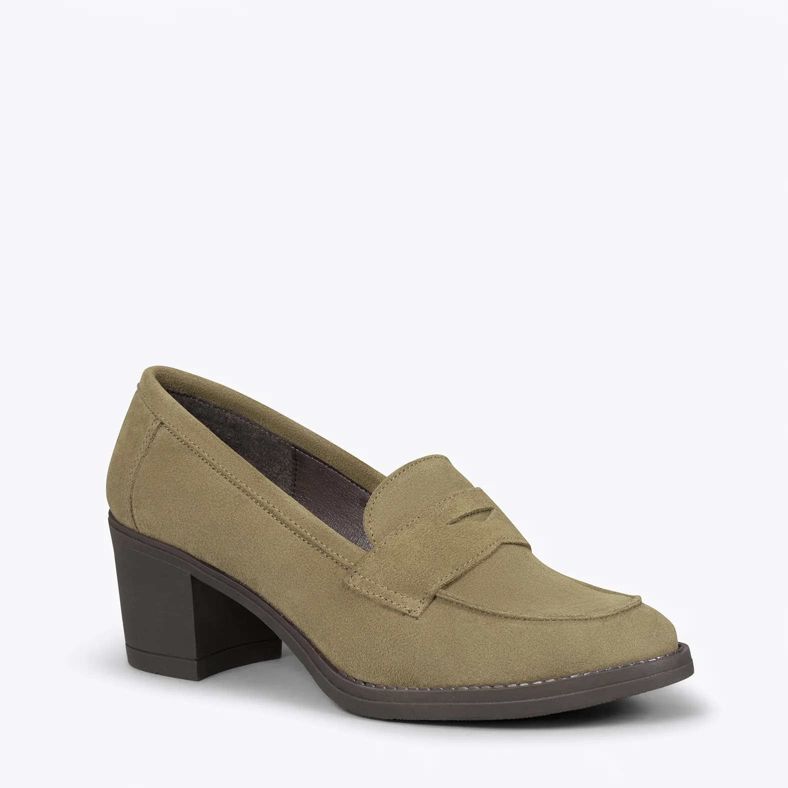 MOKKA - Mocasín de serraje con tacón VERDE - Image 2