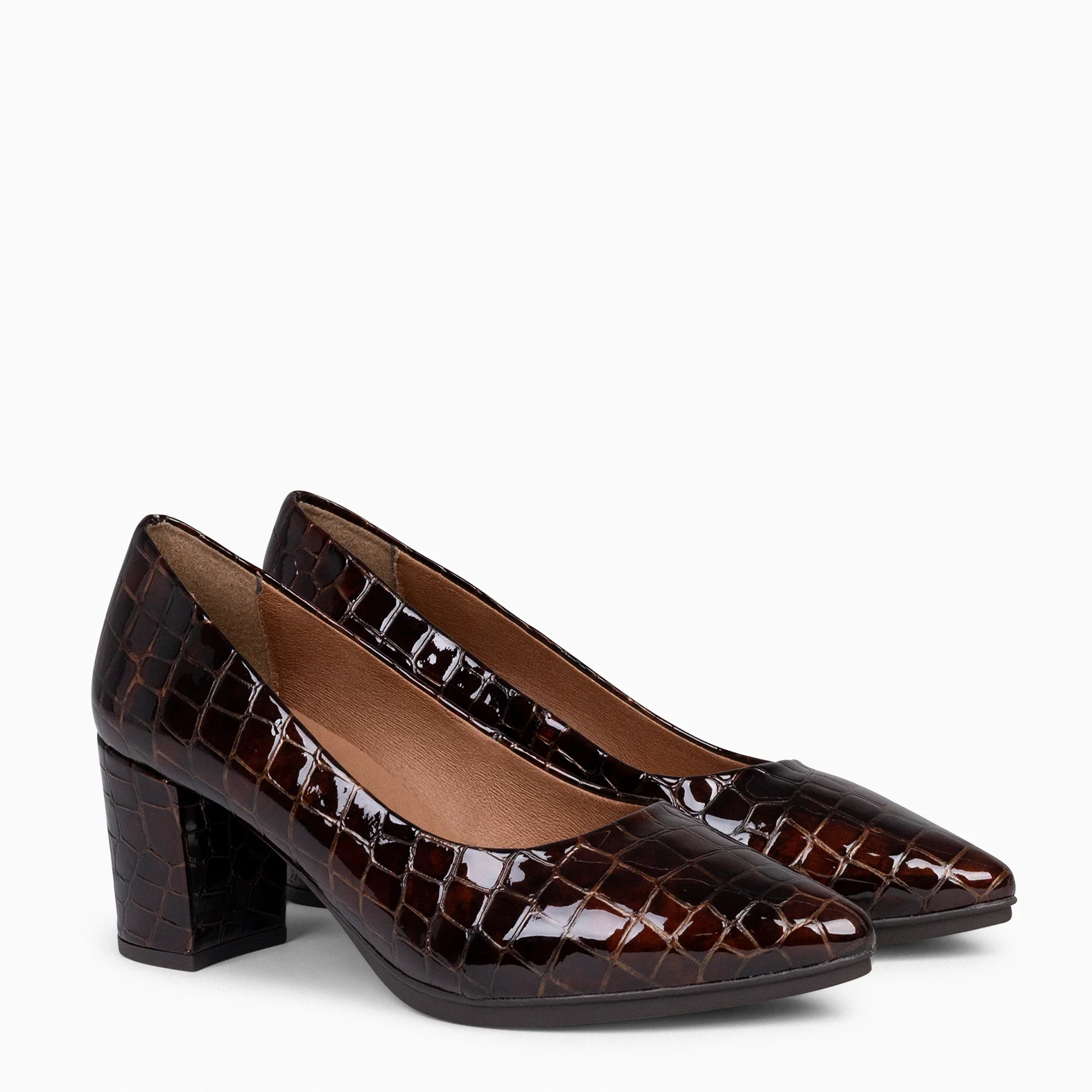 URBAN S COCO – Zapatos de tacón con textura de cocodrilo CAFÉ - Image 3