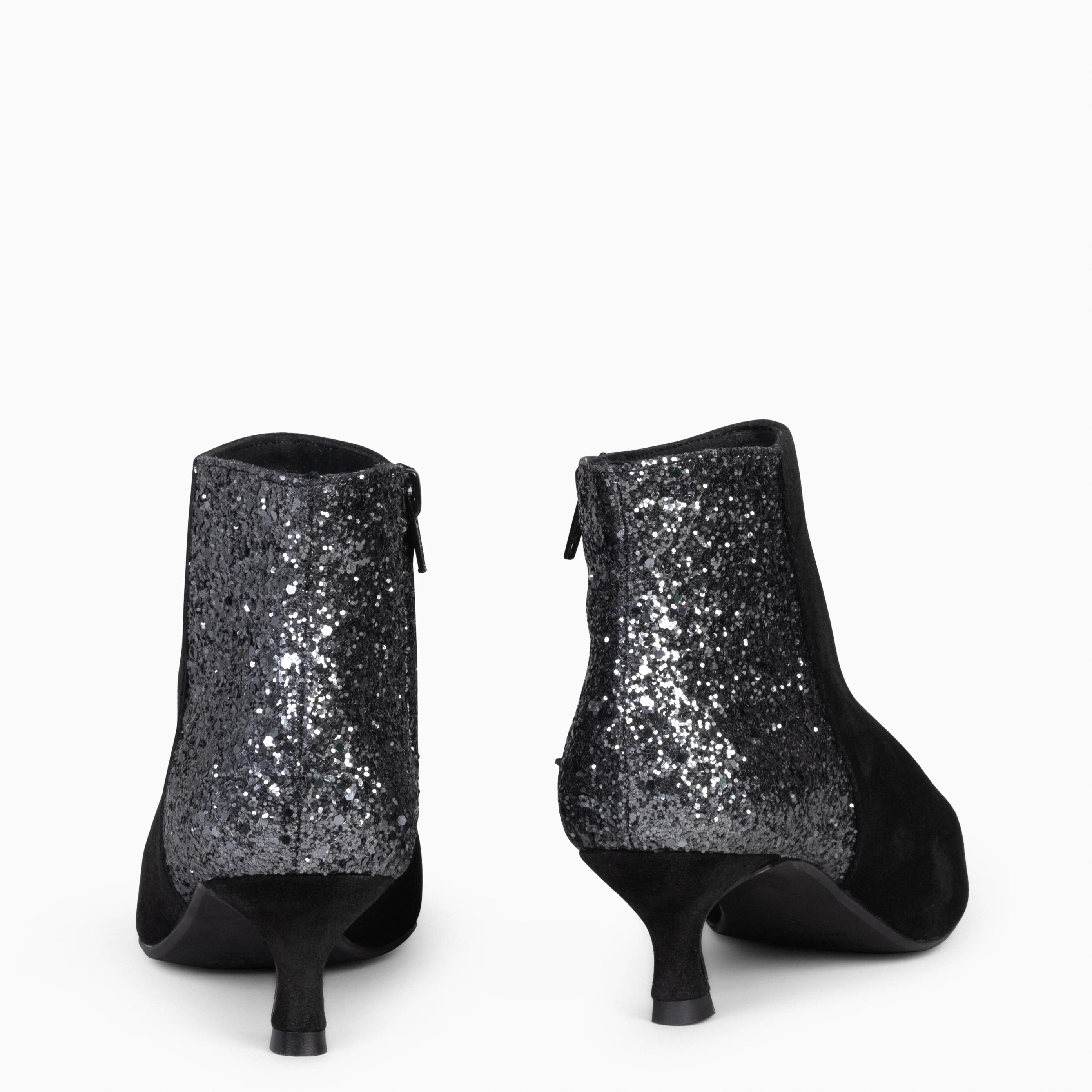 ROYAL - Botines tacón bajo NEGRO GLITTER serraje - Image 2