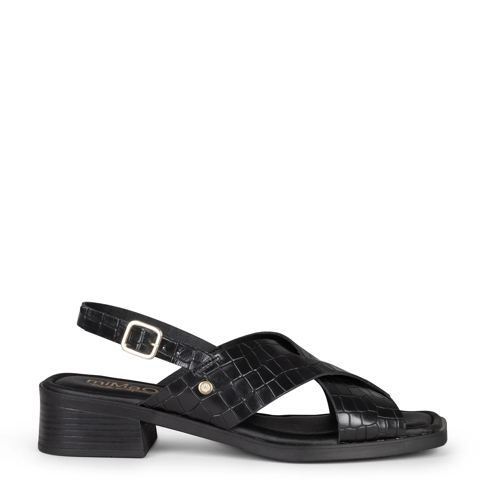 BETANIA - Sandalias planas de piel grabado coco NEGRO - Image 8