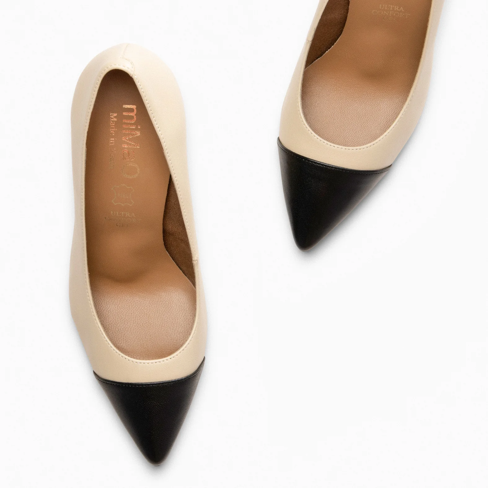 BIANCA - Zapatos BEIGE de tacón alto y puntera NEGRO - Image 4