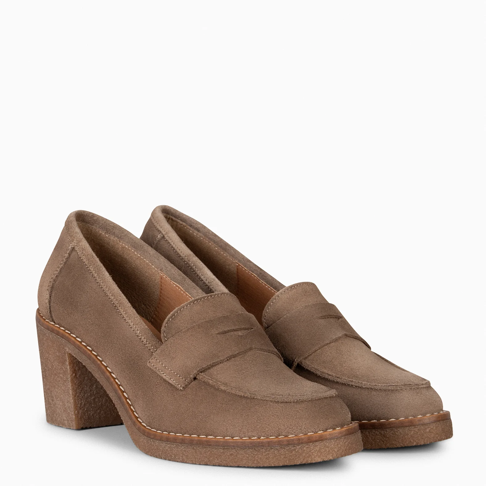 MOKKA – Mocasín de serraje con tacón TAUPE - Image 4