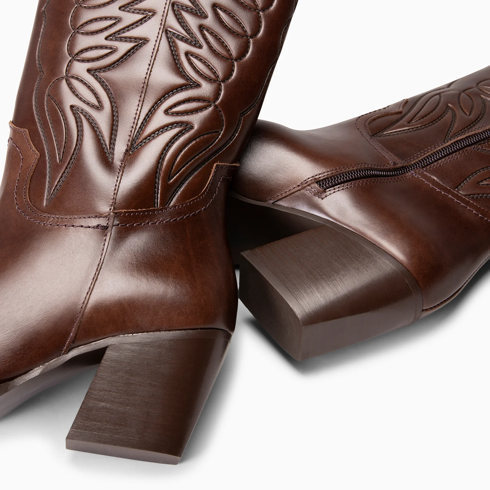 SALOON – Botas cowboy de piel bordada MARRON - Image 2