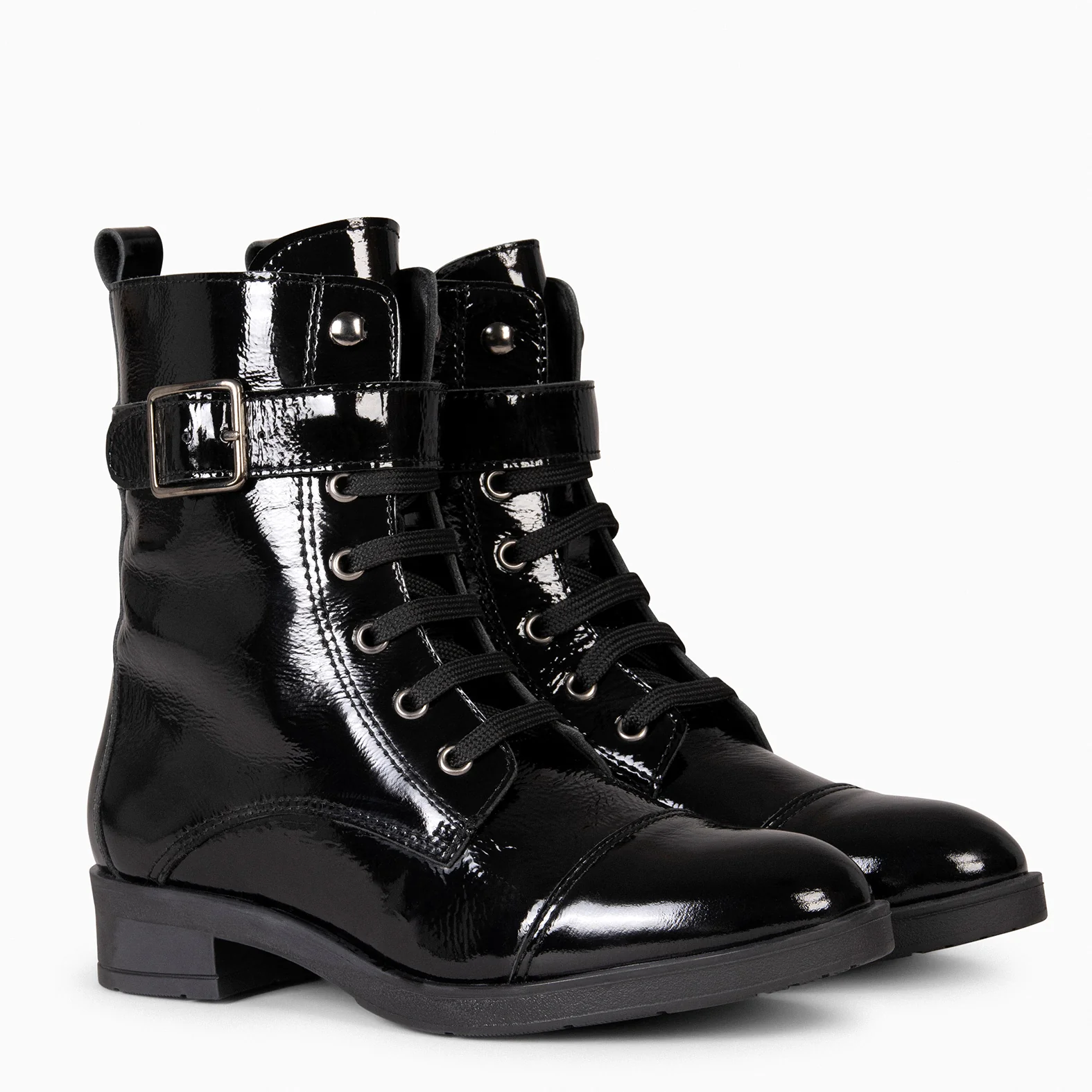 BELFAST – Botines con cordones de piel NEGRO CHAROL - Image 4