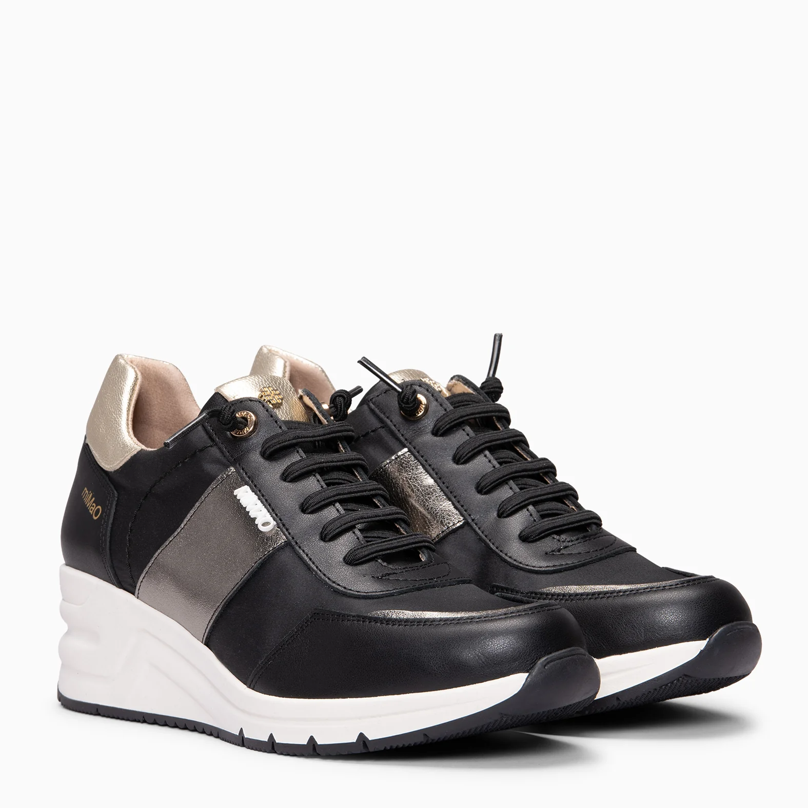 CAEN - Zapatillas con cuña en materiales combinados NEGRO - Image 2