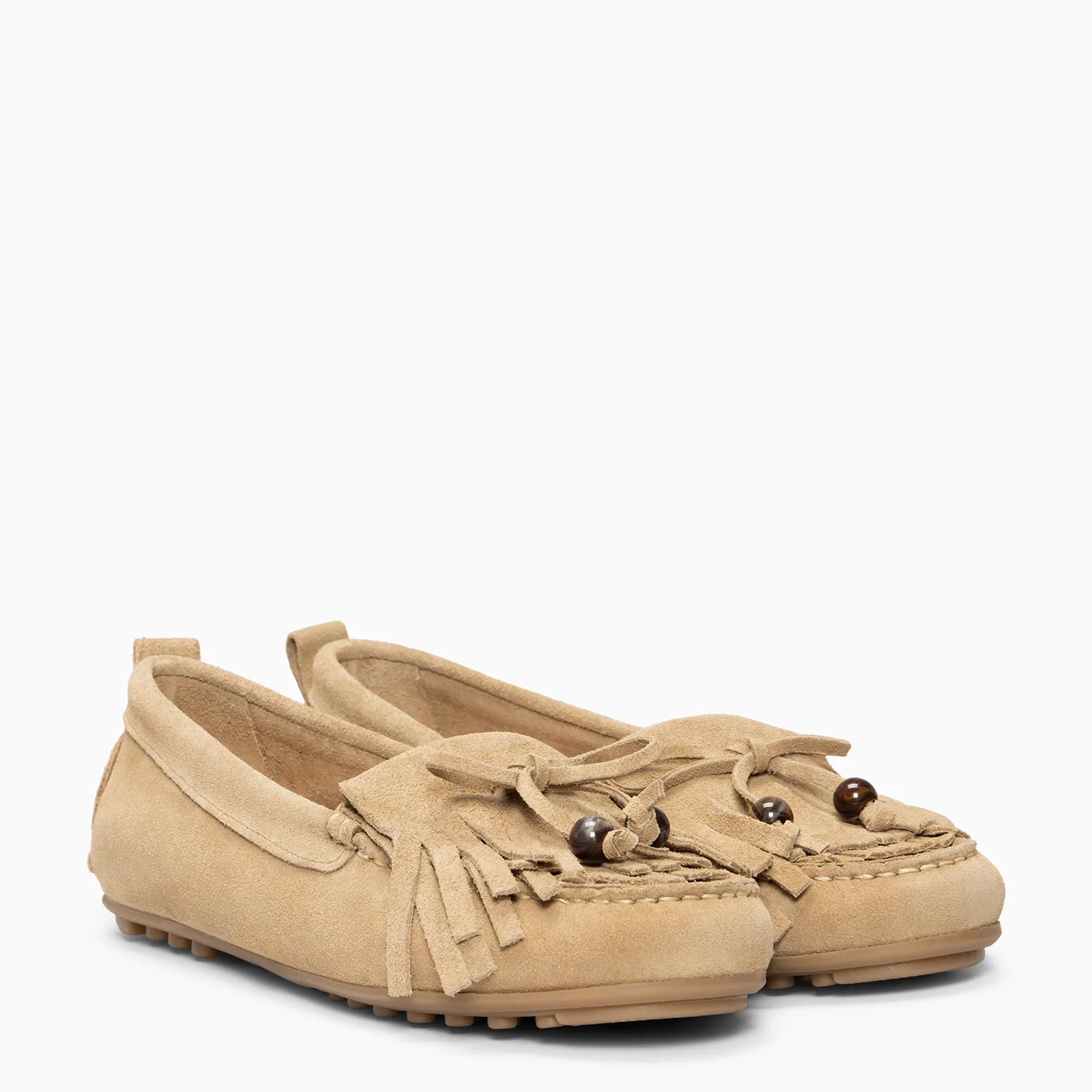 HABANA - Mocasines planos de ante con flecos y borlas BEIGE - Image 2