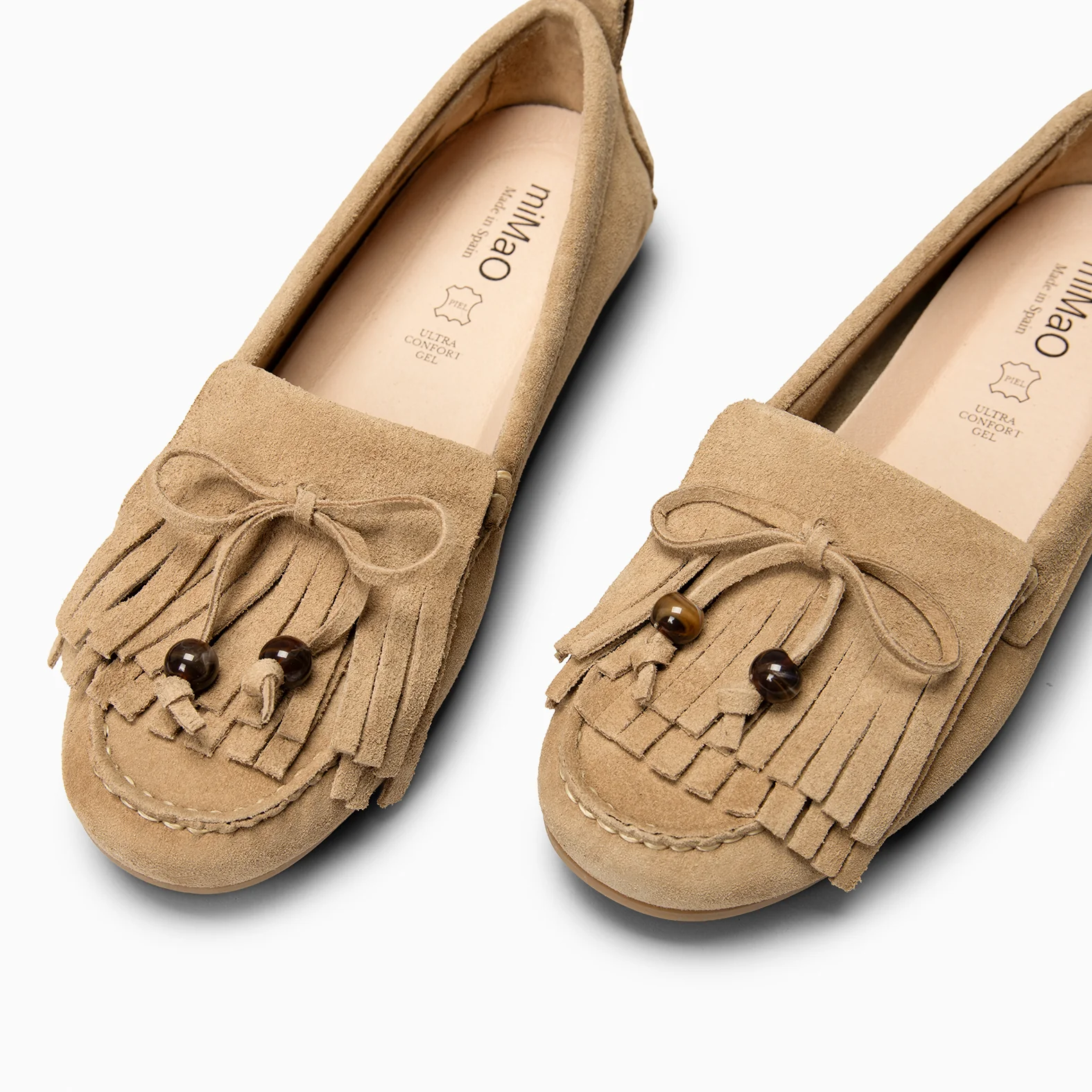 HABANA - Mocasines planos de ante con flecos y borlas BEIGE - Image 5