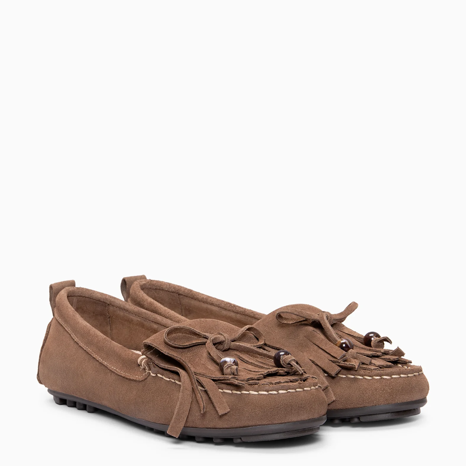 HABANA - Mocasines planos de ante con flecos y borlas TAUPE - Image 2