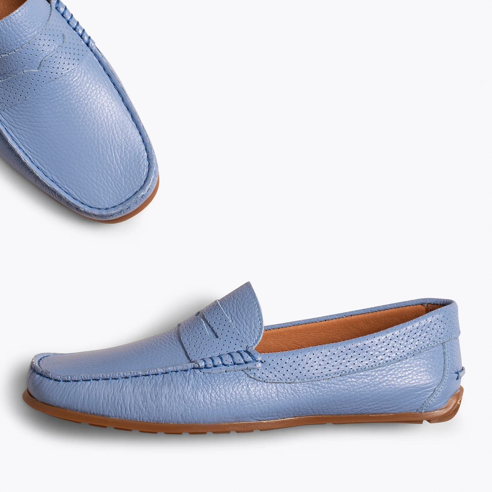 MOCASÍN Calzado casual para hombre de piel AZUL CLARO - Image 7