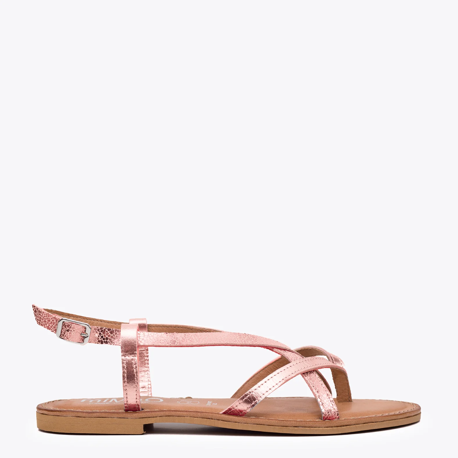 TIRAS – Sandalia plana con tiras bicolor ORO ROSA