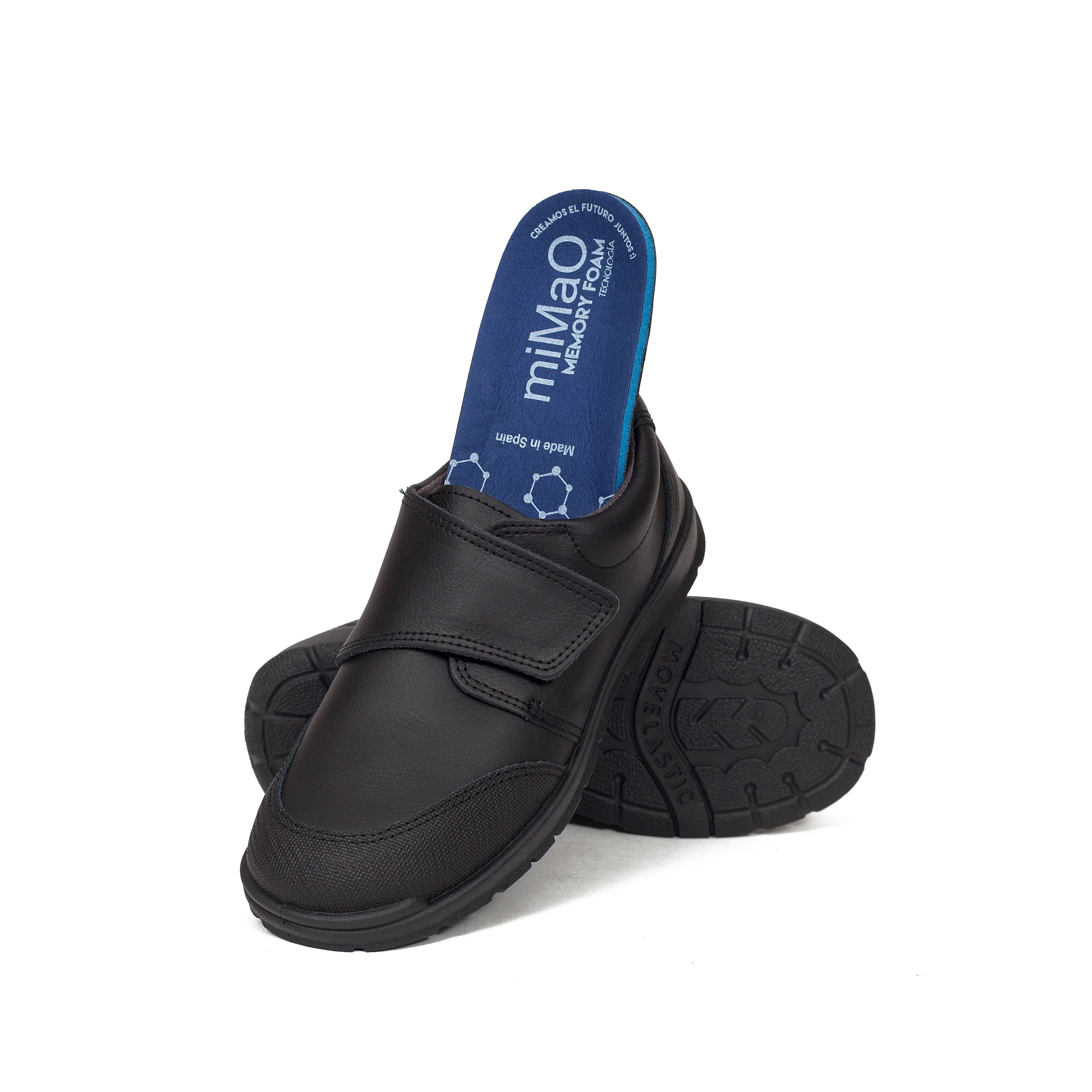 Zapatos Colegiales niños clásico de velcro en piel Negro - Image 3