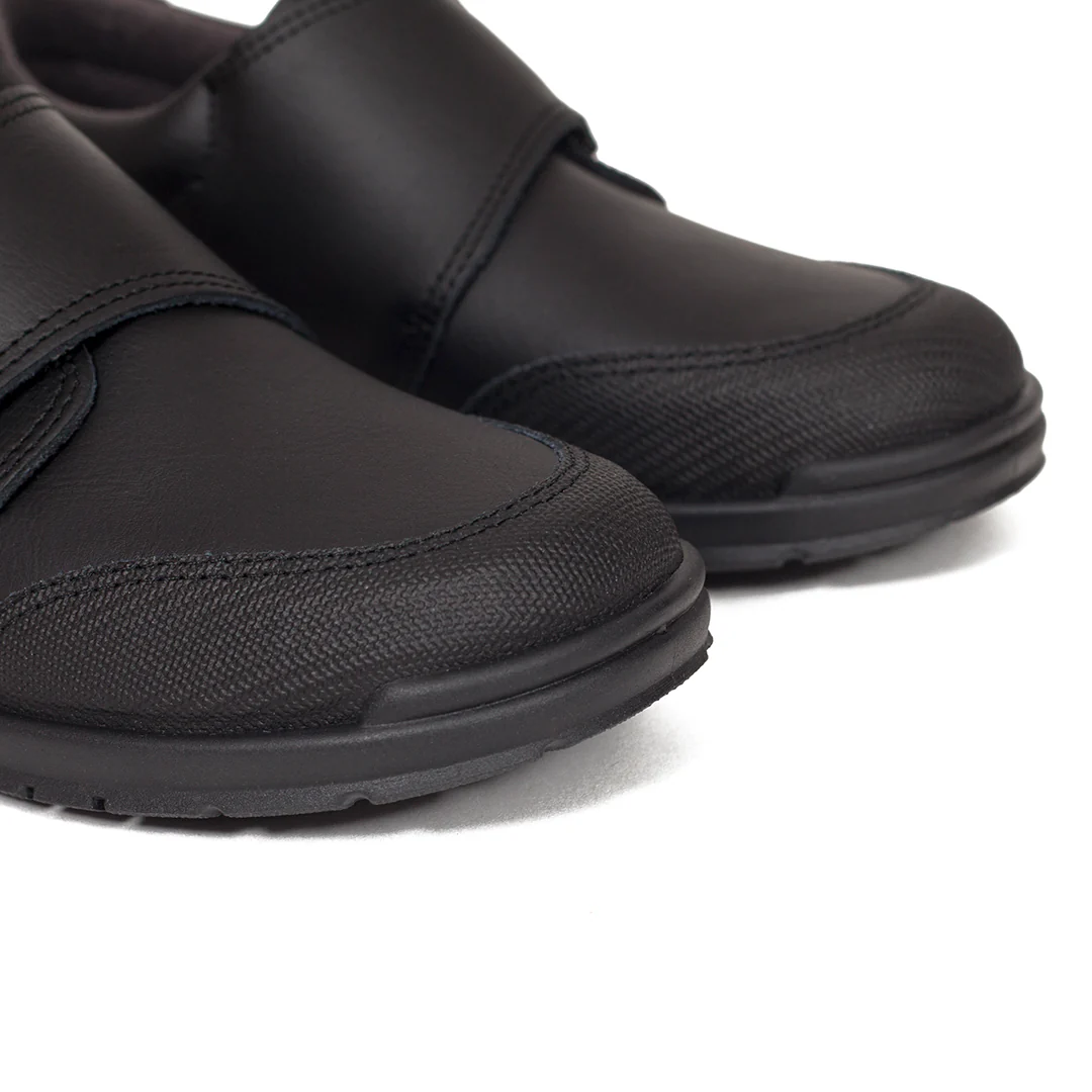 Zapatos Colegiales niños clásico de velcro en piel Negro - Image 4
